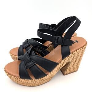 Korks Dee Wedge Platform Block Heel Sandals Women's Black/Tan Size US11 EU42